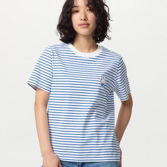 NWT Uniqlo Miffy Bunny Striped Blue T-Shirt Women US Sizes XS-XL - Picture 2 of 6